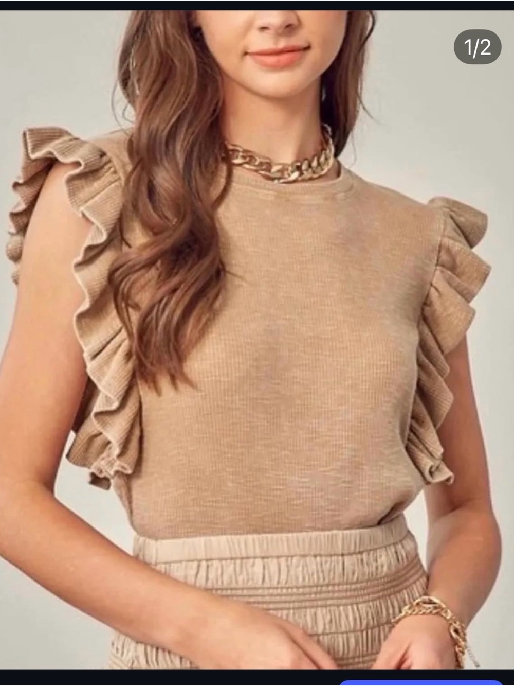 Mustard Seed Ruffle Sleeve Knit Tank - Taupe